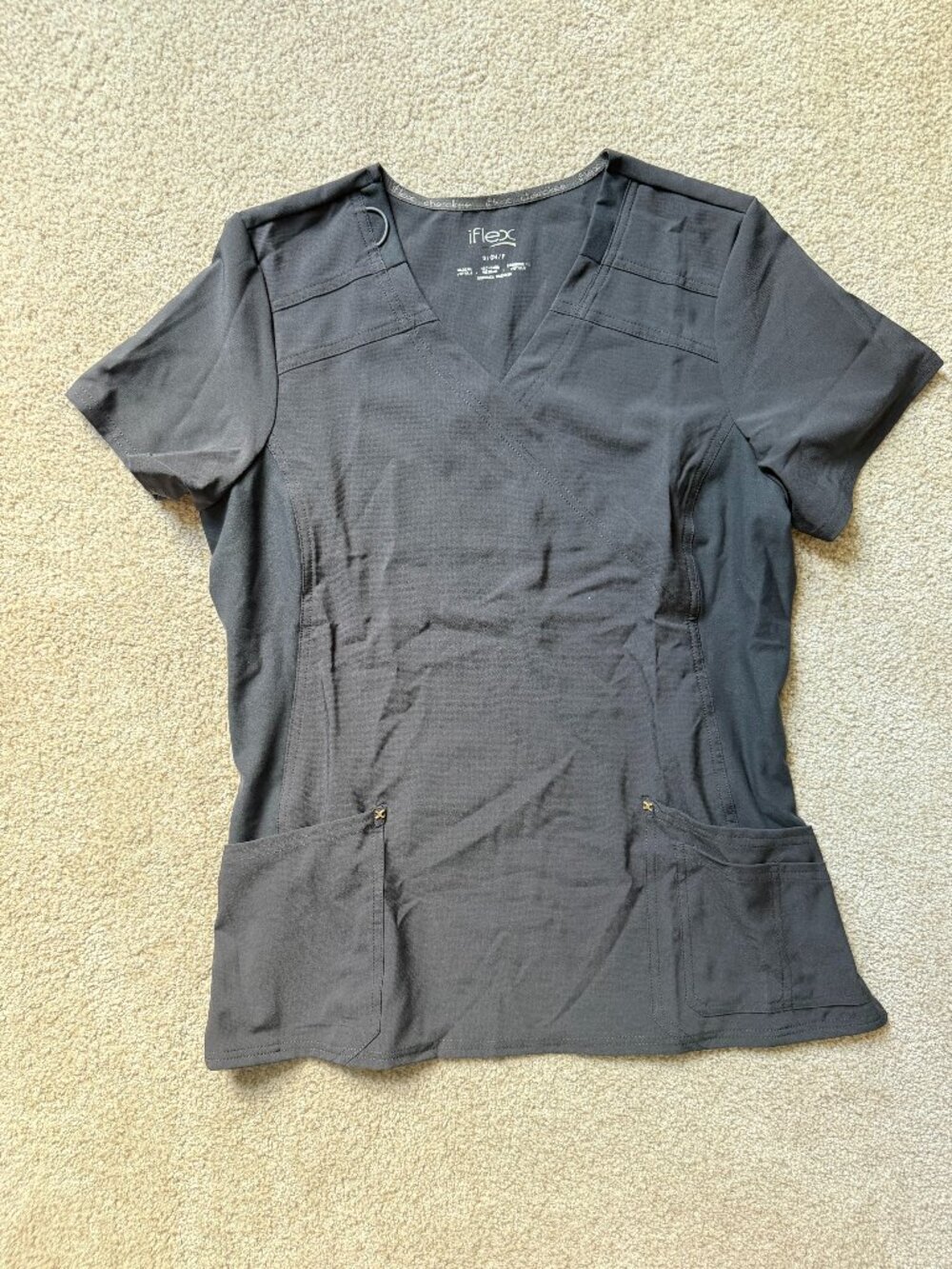 Cherokee iFlex Women’s Gray Scrub Top Small Stretch Medical Uniform